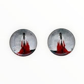 20mm Woman in Red Dress – Glass Gem Cabochons (Sold in Pairs)